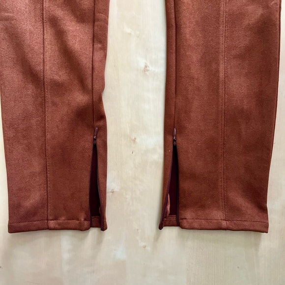 Anthropologie Brown Skinny Faux Suede Leggings zipper details size 30 petite - Picture 10 of 12